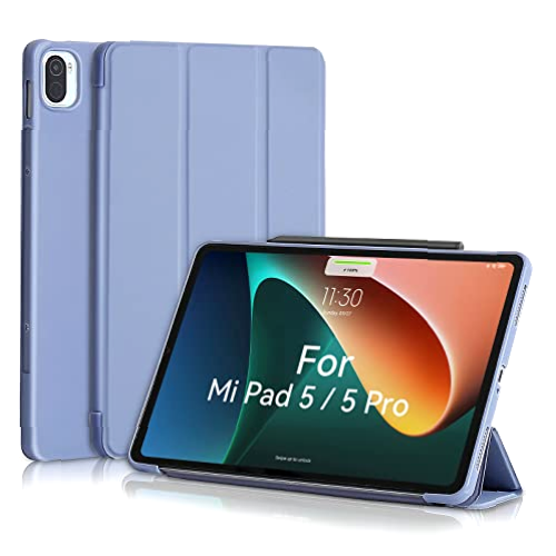 MuyDoux Funda para Xiaomi Mi Pad 5/5 Pro 11 Pulgadas 2021 5G, Tapa Frontal Lisa y Cubierta Trasera Suave, Auto Sueño/Estela, Carcasa Ligera y Delgada, Gris Lavanda