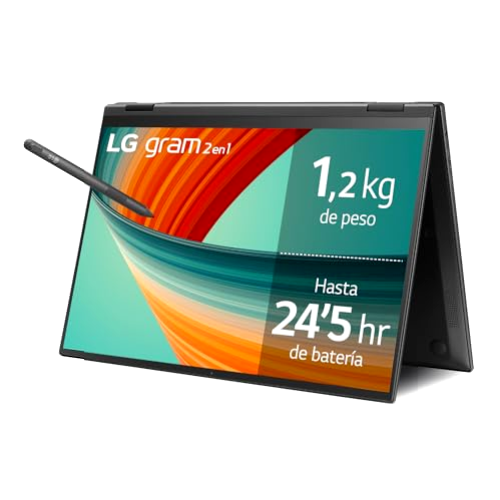 LG Gram 2 en 1 14T90R-G.AA75B - Ordenador Portátil, Pantalla Táctil 14 Pulgadas IPS , Intel Core i7 13ª Gen, Windows 11 Home, 16 GB RAM, 512 GB SSD, 1.2 Kg, 24.5 hr de Autonomía, Color Negro