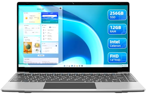 JUMPER Ordenador portátil de 14 Pulgadas IPS Full HD, Intel Quad Core Procesador Laptop, 12 GB DDR4 256 GB SSD PC portátil, Bluetooth4.0, 1920 x 1080, 2.4G/5G WiFi, Tipo-C, Mini HDMI, Gris, 2023